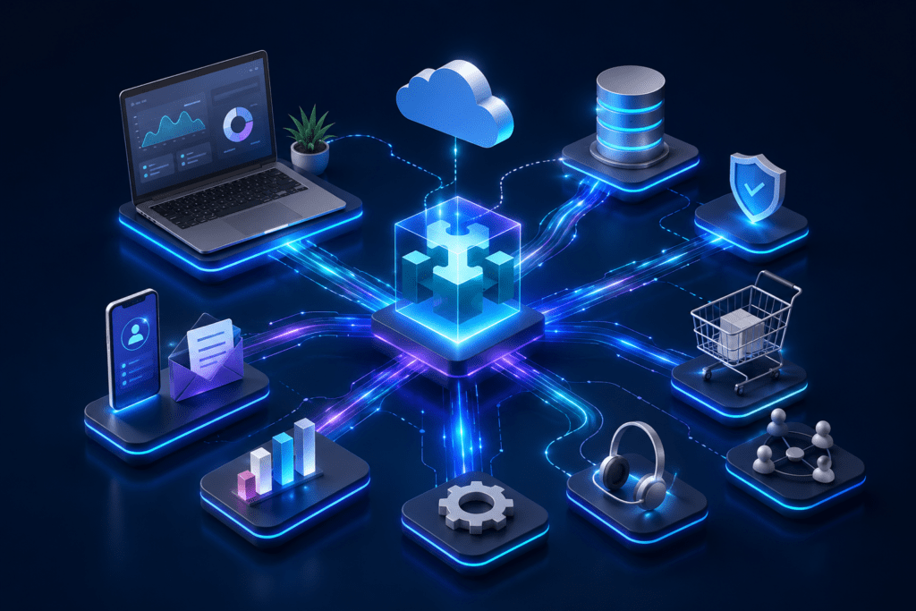 API integration connecting business websites and software systems